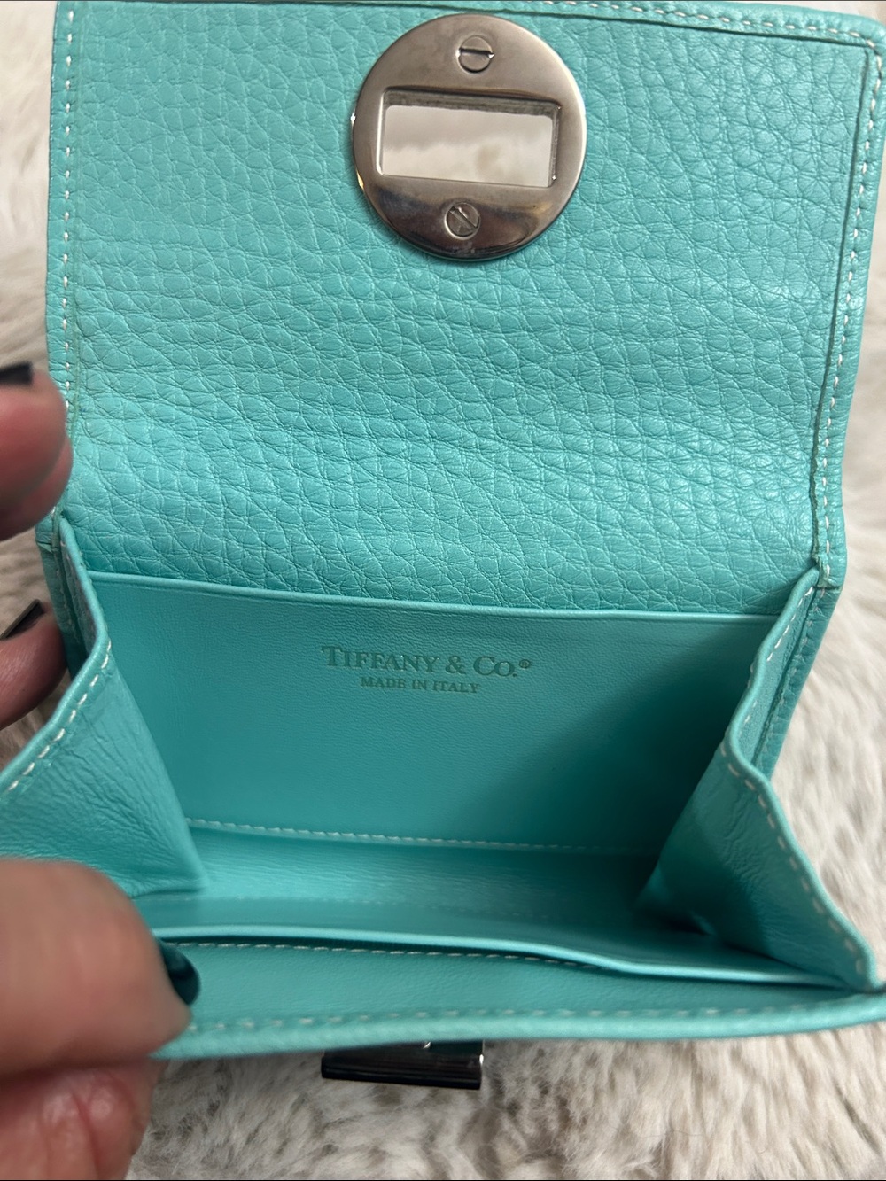 TIffany & Co. blue leather turnlock bifold card holder wallet Retails $400-600. - Picture 10 of 16